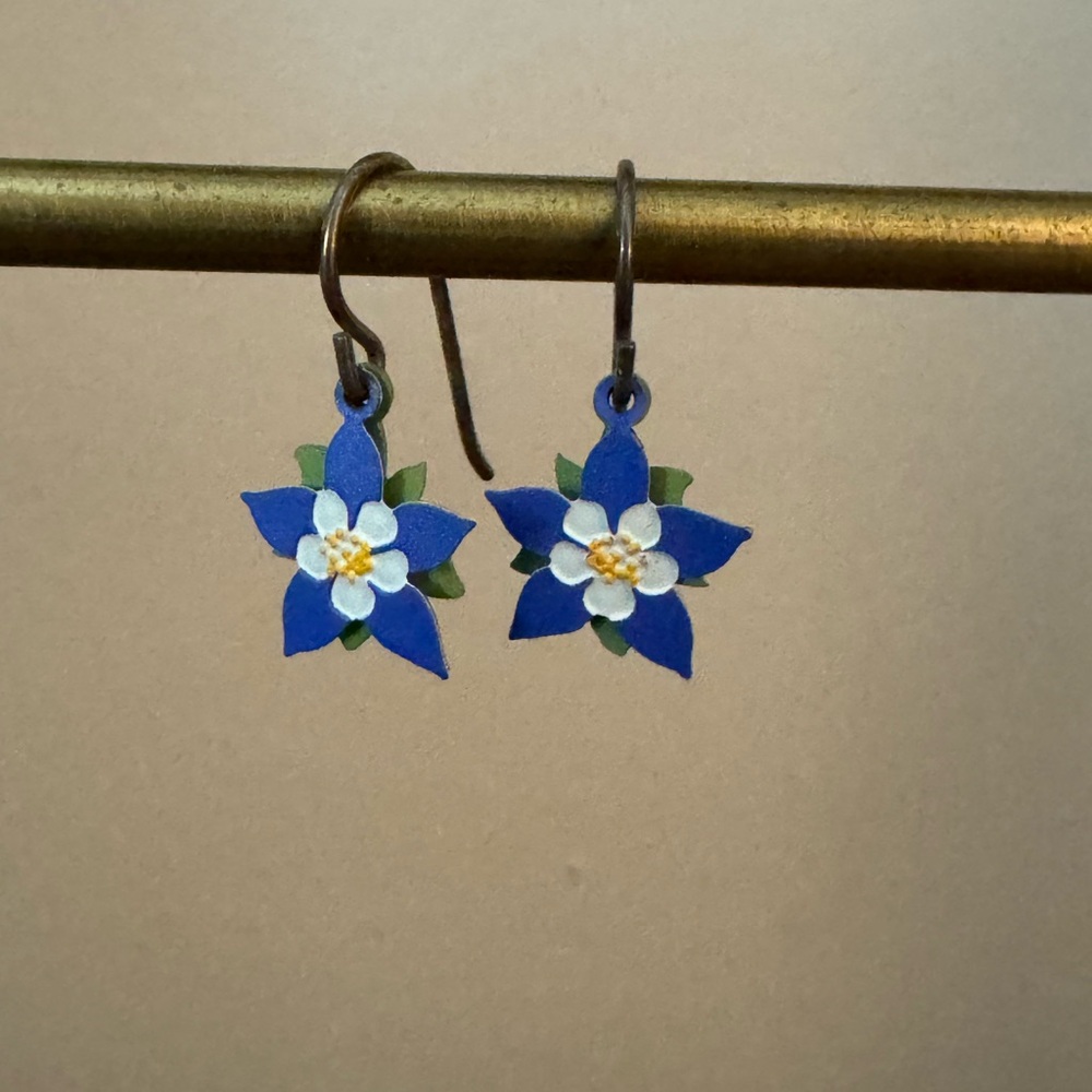 Blue Columbine Flower Drop Earrings - Women Jewelry